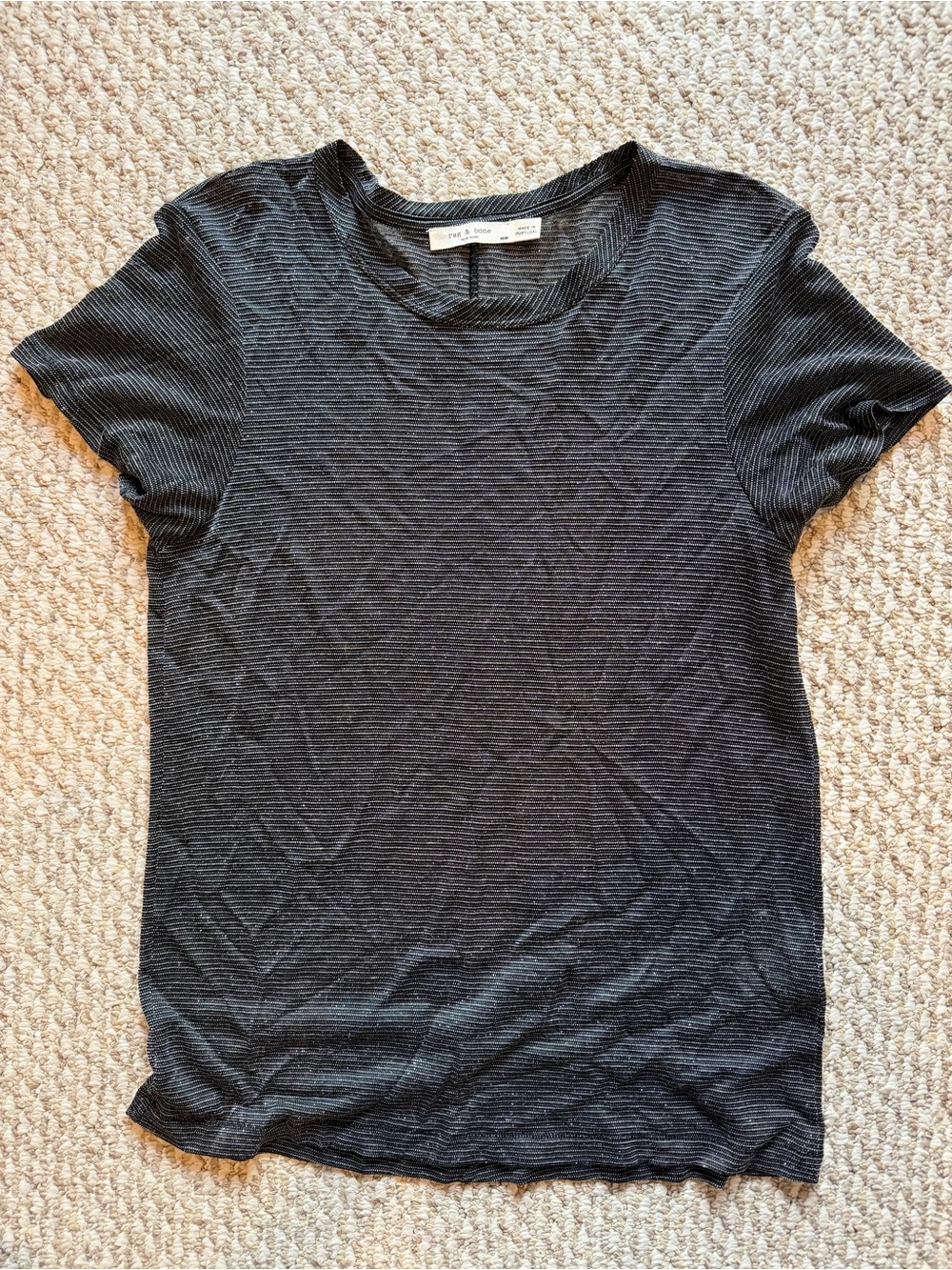 Rag & Bone Black and Metallic Striped Crewneck Short Sleeve Top